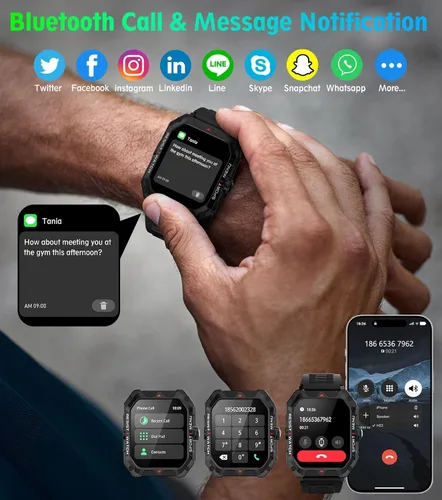 Miniatura 6 de Reloj inteligente militar para hombres (respuesta/hacer llamadas) 2.02 pulgadas reloj inteligente con frecuencia cardíaca y oxígeno en sangre
