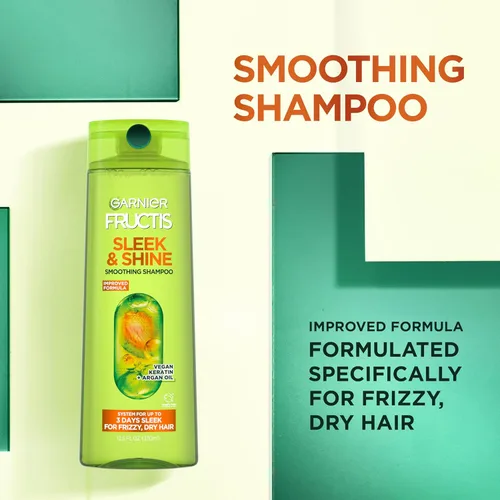 Miniatura 4 de Garnier Fructis Sleek & Shine Champú, Acondicionador + Juego de Acondicionador Sin Enjuague para Cabello Encrespado y Seco, Queratina Vegetal +