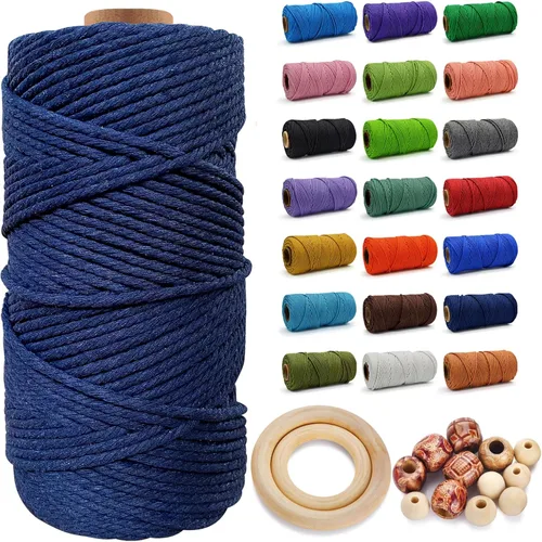 Miniatura 48 de Cuerda de Algodón 8mm x 20 Yardas - Cuerda de Macramé Natural Sin Blanquear - Cuerda de Algodón Trenzada de 3 Hilos para Colgar en la Pared, Blanco