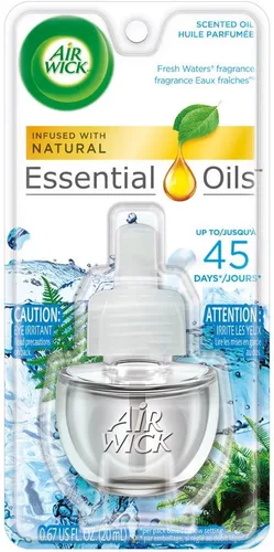 Air Wick Aceite perfumado para enchufar, aroma de aguas frescas, 1 repuesto, 0.67 onzas (paquete de 8), aceites esenciales, ambientador