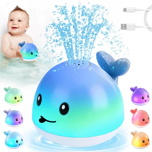 Miniatura 9 de Gigilli - Juguetes de baño de ballena iluminada para niños, juguetes de piscina, juguete de espray de agua para niños pequeños de 1 a 5 años, 6 a 18