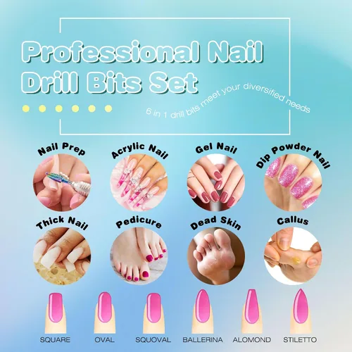 Miniatura 7 de Rolokit Juego de 6 brocas para uñas con cepillo de limpieza, brocas profesionales de carburo de tungsteno de 3/32 pulgadas, brocas para quitar