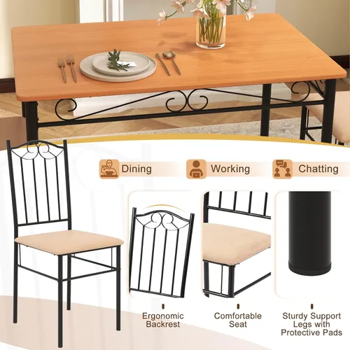 Miniatura 3 de Tangkula Juego de 4 mesas de comedor con marco de metal y asiento acolchado, juego de 4 sillas de mesa de cocina, ahorro de espacio, negro y amarillo