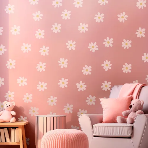 Miniatura 4 de EGD Calcomanías de margaritas para decoración de pared, calcomanías de pared con diseño floral I para guardería, decoración de pared para niña