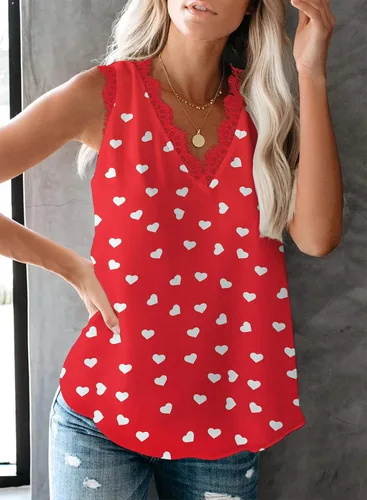 Miniatura 134 de VIISHOW - Camiseta sin mangas, sexy, con cuello en V y bordes de encaje para mujer, camisola de vestir, camisas de gasa, sin mangas, casuales