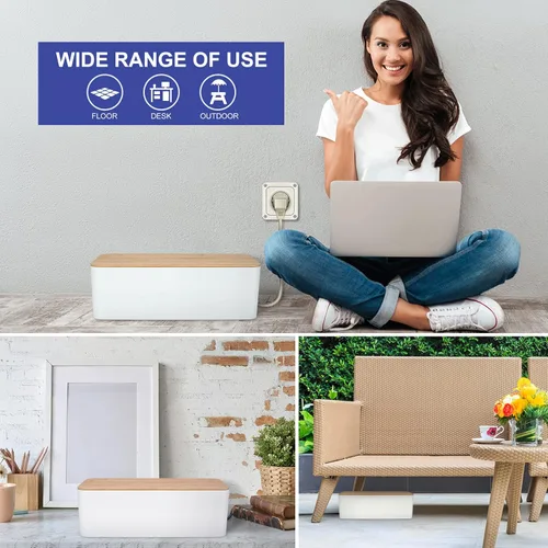 Miniatura 7 de Caja organizadora de cables – Caja organizadora de cables grande de estilo madera para ocultar cables y regletas de alimentación Caja organizadora