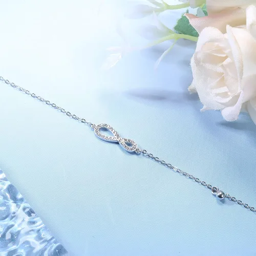 Miniatura 4 de Sllaiss Pulsera de plata de ley 925 con infinito para mujer, cadena de eslabones pequeños, ajustable, 6 pulgadas para aniversario