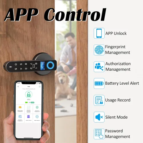 Miniatura 6 de Cerradura de puerta de entrada sin llave con código RFID tarjeta NFC APP Keypad, manija de puerta interior biométrica inteligente automática