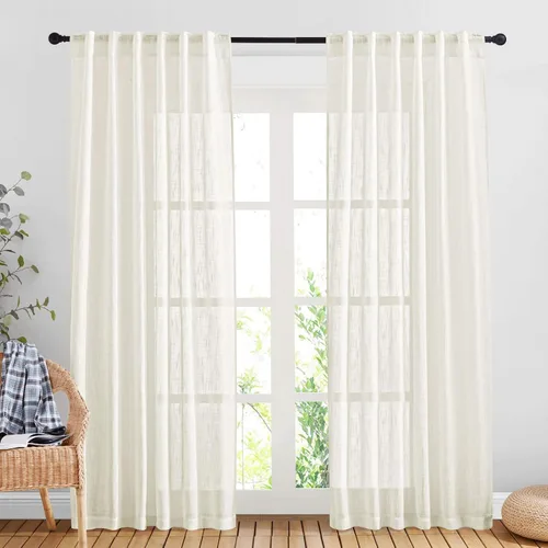 Miniatura 26 de NICETOWN Cortinas de lino semitraslúcidas para dormitorio, bolsillos para barra y pestaña trasera, tratamientos de ventana transparentes de lino