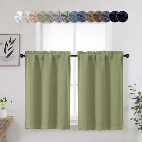 Miniatura 27 de Aqua Cafe - Juego de 2 paneles de cortinas opacas de 24 pulgadas de largo, con aislamiento térmico suave y sólido, para ventanas de baño, sótano