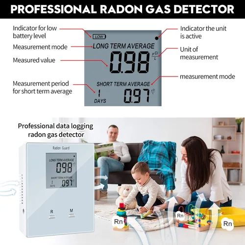 Miniatura 3 de Detector de radón doméstico, medidor de radón portátil, monitor de radón doméstico Elifecity a largo y corto plazo, alimentado por batería, fácil