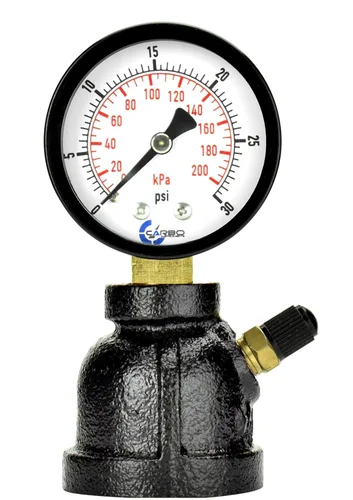 Miniatura 7 de Manómetro de Presión de Prueba de Gas 60 Libras, 60 PSI / 400 kPa, Conexión FNPT de 3/4", Válvula de Latón, Ensamble de Cuerpo con Forma de Campana