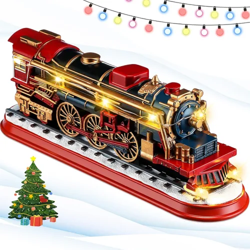 Gerrii Figura decorativa de resina vintage con tira de luces LED, funciona con pilas, retro, nostálgico, para amantes del tren, decoración para