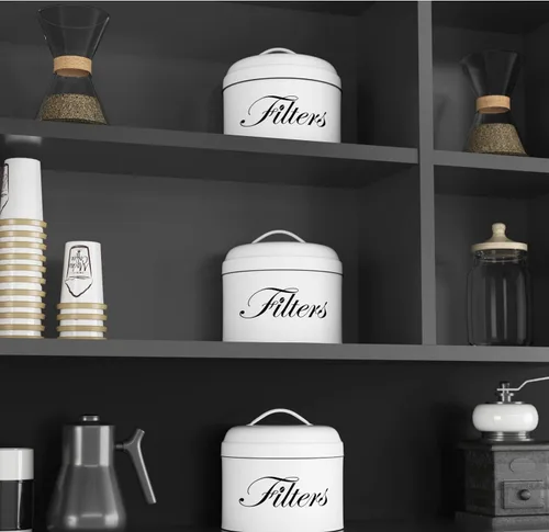 Miniatura 6 de Soporte para filtro de café, cesta blanca, almacenamiento de filtro de café con tapa, recipiente redondo para filtro de café para mostrador, Blanco