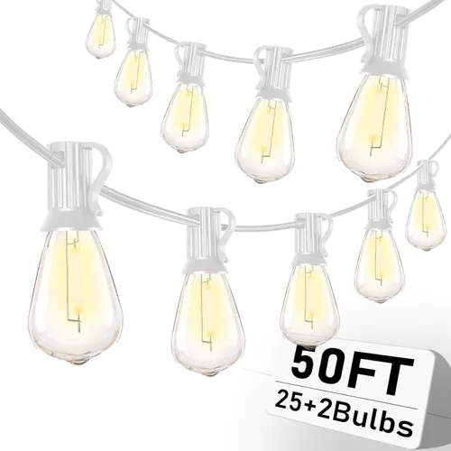 Miniatura 11 de Cadena de luces para exteriores de 50 pies con bombillas G40, luces impermeables para patio con 27 bombillas LED inastillables (2 repuestos)