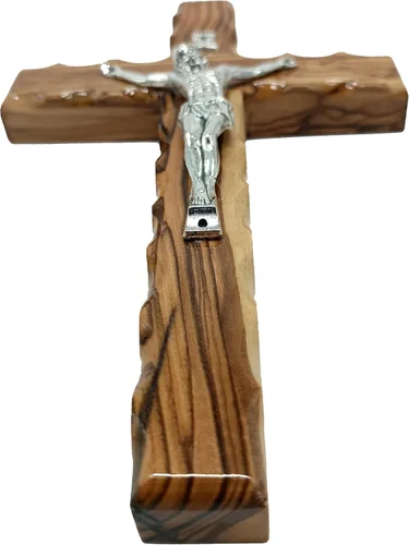 Miniatura 5 de Zuluf Cruz latina de madera de olivo de 7.8 "con crucifijo chapado en plata, regalo de pared cristiana de Belén Tierra Santa CRS064