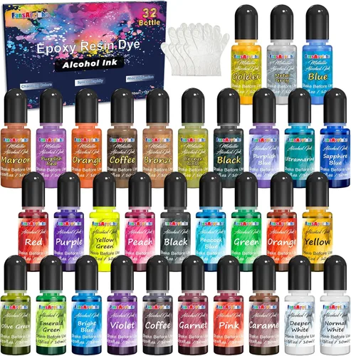 Miniatura 9 de FansArriche Tintas de Alcohol para Resina, Juego de 16 Colores de Tinta de Alcohol de Alta Concentración para Resina Epoxy, Tinta de Resina a Base
