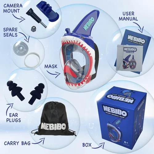 Miniatura 6 de NEBIBO ® Juego completo de máscara de esnórquel para niños, juego de esnórquel con soporte de cámara desmontable. Correas ajustables, antivaho