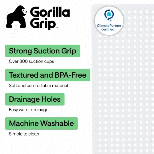 Miniatura 2 de GORILLA GRIP - Alfombrilla patentada para bañera y ducha, 2 paquetes, lavables a máquina, con ventosas y orificios de drenaje para mantener