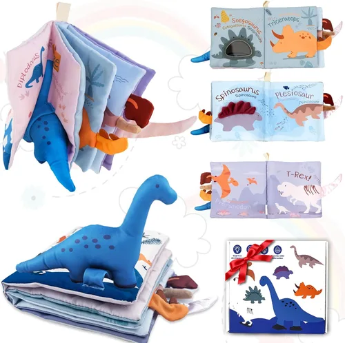 Richgv Libros de juguetes para bebés de 0 a 6 a 12 meses, regalos para bebés y niños, libros arrugados con muñeca de dinosaurio, juguetes para