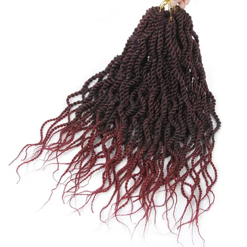 Miniatura 6 de (paquete de 6 unidades) 18 pulgadas Trenzas senegalesas de pelo ondulado sintético Extensión de pelo Kanekalon rizado, 18, #1B/insecto