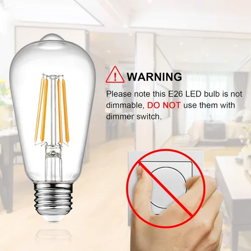 Miniatura 6 de Ascher - Bombillas LED Edison vintage, 6 W, equivalente a 60 W, no regulables, blanco cálido 2700 K, bombillas de filamento LED antiguas ST58