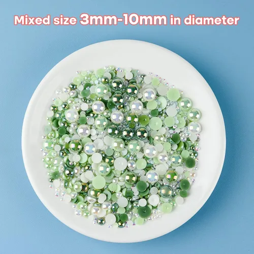 Miniatura 3 de ASTARON 50g Mezcla de Piedras Planas de Imitación con Perlas Medias para Manualidades, Tamaño Mixto 3mm-10mm, Piedras de Imitación de Parte Plana