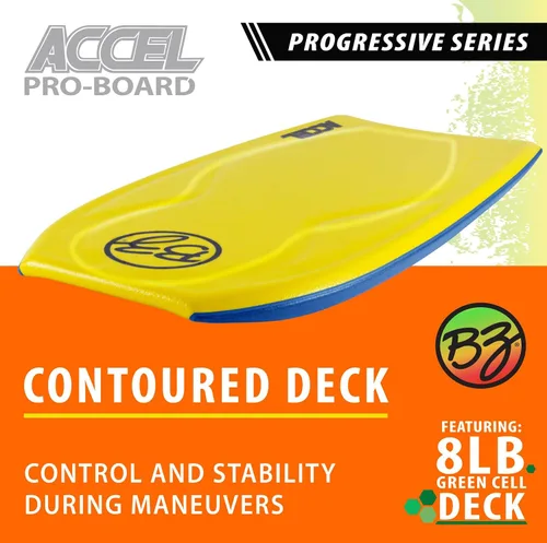 Miniatura 3 de BZ Bodyboards - Accel Pro Board - Crescent Tail, Slick Bulbs, borde de corte contorneado de la cubierta, alto rendimiento - Jinetes avanzados