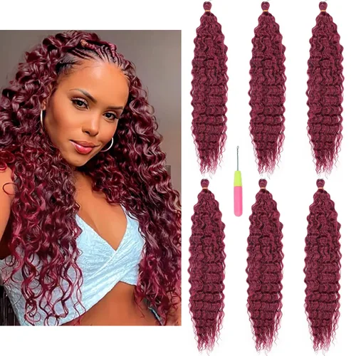 Miniatura 9 de MAYSA Extensiones de cabello sintético de ganchillo con ondas oceánicas, color 4 marrón, 22 pulgadas, rizado trenzado, extensiones de cabello