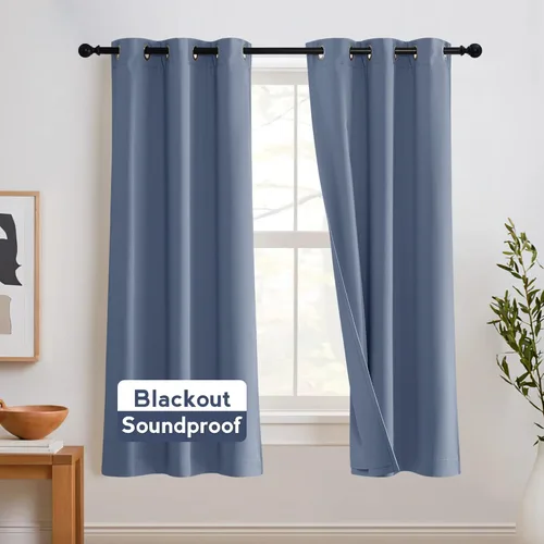 Miniatura 50 de RYB HOME 3 en 1 insonorizadas - oscurecedoras - cortinas de lino con aislamiento, cortinas de ahorro de energía con bloqueo de ruido para Lino blanco