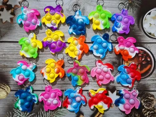 Miniatura 2 de 20 piezas de mini tortuga arcoíris Pop Fidget llavero juguete, regalos de fiesta, juguetes de burbujas para aliviar la ansiedad y el estrés, regalo