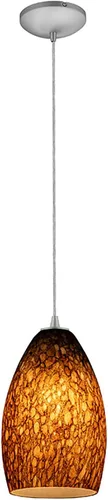 Colgante de cristal de champán - Colgante de 1 luz - Cordón - Acabado de acero cepillado - Pantalla de cristal de piedra marrón