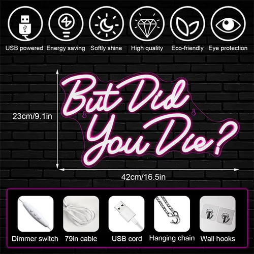 Miniatura 2 de Horseneon Pero ¿Moriste? Letrero de Neón LED Rosa, Letreros de Neón para Decoración de Pared, Luces de Neón con USB para Decoración de Habitación