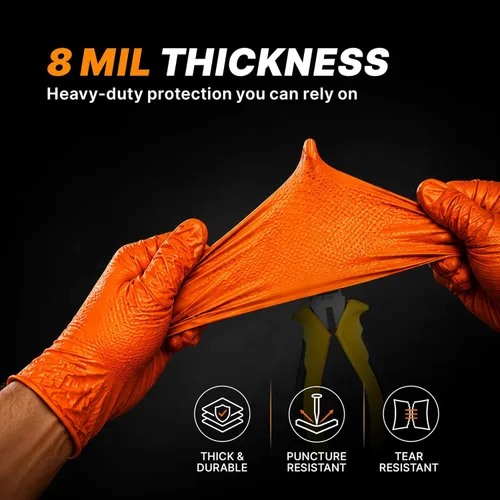 Miniatura 4 de TitanFlex Heavy Duty Orange Industrial Nitrile Gloves with Raised Diamond Texture, Latex Free (6mil/8mil)
