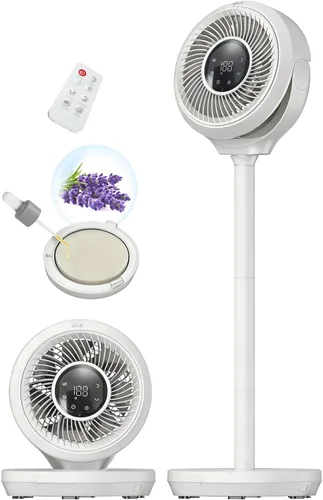Miniatura 10 de Ventilador de pie para dormitorio, ventilador omnidireccional oscilante de 180°, ventilador de piso silencioso de 20 dB de CC ultra silencioso que