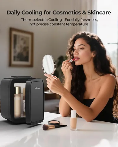 Miniatura 3 de BEICHEN Mini nevera, refrigerador portátil de 4 litros/6 latas para dormitorio, oficina, dormitorio, automóvil, enfriamiento rápido, bajo ruido