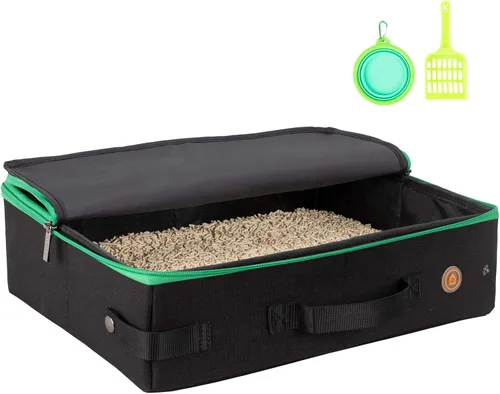 Arenero portátil de viaje para gatos con tapa para contener arena y olor. Fácil de transportar, limpiar y almacenar. Ideal para viajes en auto, Negro