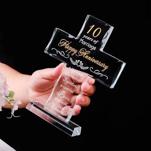 Miniatura 6 de YWHL Feliz 10º Aniversario Regalos de Cruz de Cristal para Esposa, Regalos Religiosos del 10º Aniversario de Boda para Pareja, Decoración de Fiesta