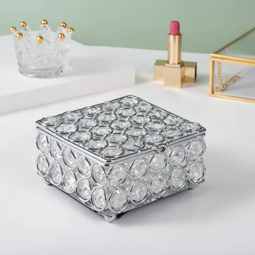 Miniatura 5 de Feyarl Caja de joyería de cristal, aretes, anillos, organizador del tesoro, caja de recuerdo con tapa para decoración de tocador, habitación