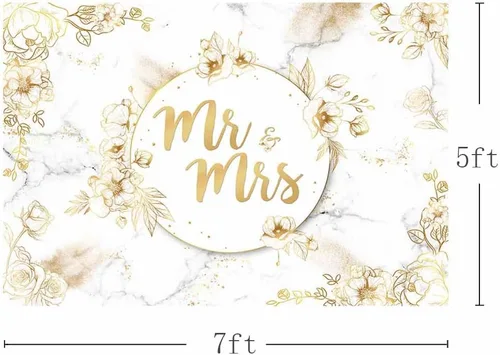 Miniatura 3 de MEHOFOND Telón de fondo abstracto de Mr and Mrs de 7 x 5 pies, arte floral dorado con líneas de purpurina, textura de fondo para fotografía, cartel
