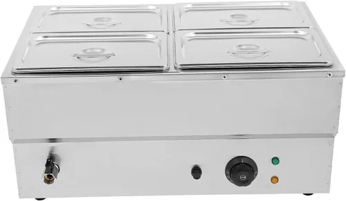 Calentador de sopa de alimentos de 110 V, 4 bandejas, mesa de acero inoxidable de grado alimenticio, encimera comercial, cafetería de bufé, estufa