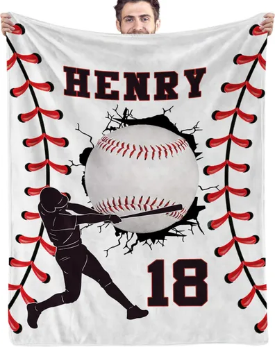 Mantas de Béisbol Personalizadas con Nombre y Números, Mantas de Franela Personalizadas para Juegos de Equipo de Béisbol, Regalos para Niños Amantes