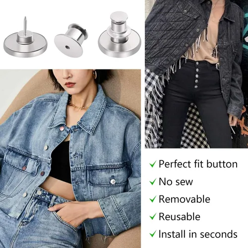 Miniatura 5 de Ceryvop 12 juegos de botones para jeans sueltos, reemplazo instantáneo sin costura y sin herramientas, botón de presión para pantalones, ajustador