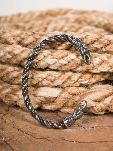 Miniatura 2 de HAQUIL Pulsera vikinga de acero inoxidable con cabeza de oso de lobo, cuervo y oso para hombre, joyería vikinga, regalos