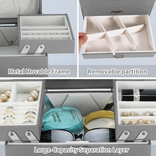 Miniatura 5 de Dajasan Caja organizadora de joyas, cajas de joyería para mujeres y niñas, 4 capas, caja de almacenamiento grande de joyería para aretes, anillos