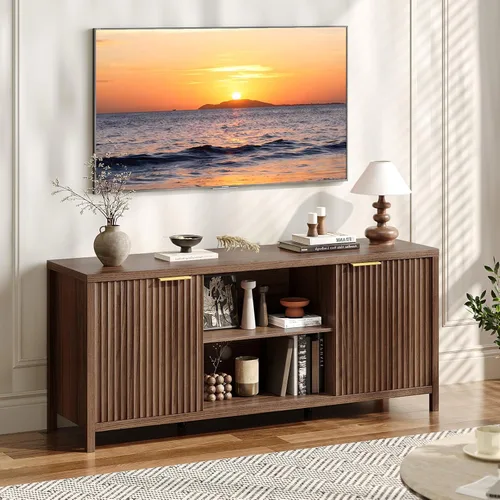 Miniatura 13 de VINGLI Soporte de TV acanalado de 58 pulgadas para televisores de hasta 70 pulgadas, moderno soporte de TV con almacenamiento y estantes ajustables
