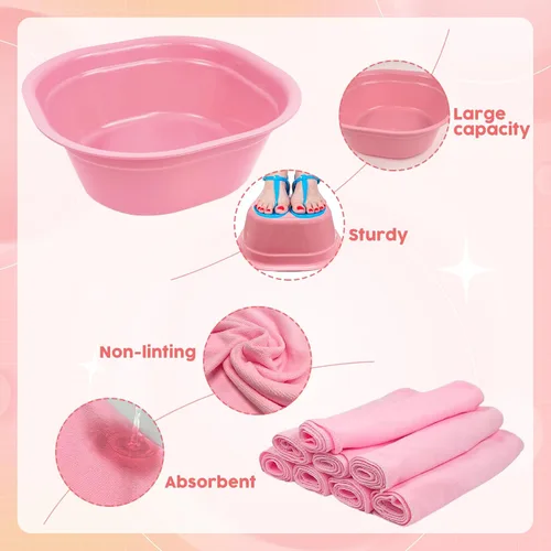 Miniatura 3 de Kit de spa de pies para niños, 32 piezas, color rosa claro de 8 pies para remojo, 8 toallas, 8 bandas para el cabello y 8 máscaras de ojos
