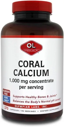 Olympian Labs Calcio de coral | 0.04 oz por porción | 1000 mg | 270 cápsulas que apoyan huesos y articulaciones saludables