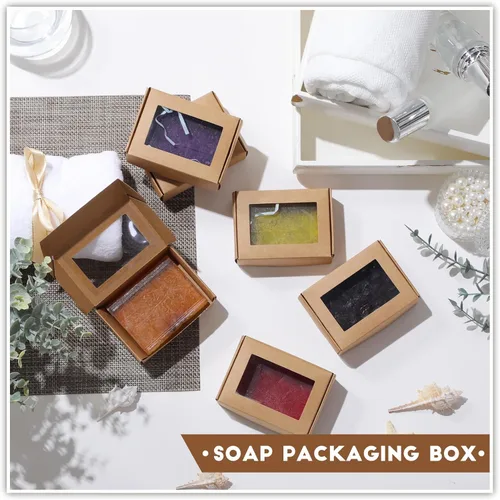 Miniatura 5 de Zonon 30 piezas de cajas de jabón para embalaje casero, mini cajas de regalo de papel kraft con ventana para panadería, caramelos, fabricación