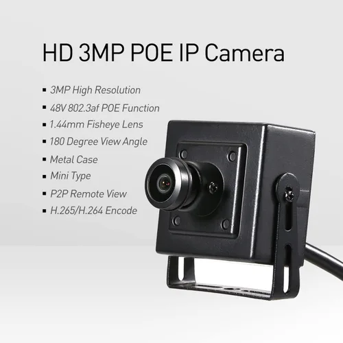 Miniatura 2 de REVOTECH Mini cámara IP POE de ojo de pez, HD 3MP cámara de seguridad interior 0.057 in lente 180 grados gran angular P2P visión remota CCTV Video